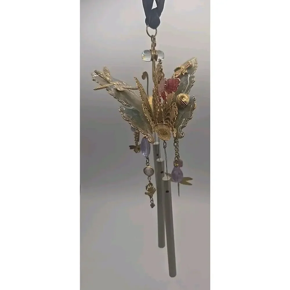 Kirks Folly Rhinestones Enamel Glitter Butterfly Fairy Wind Ornament Chime PB103